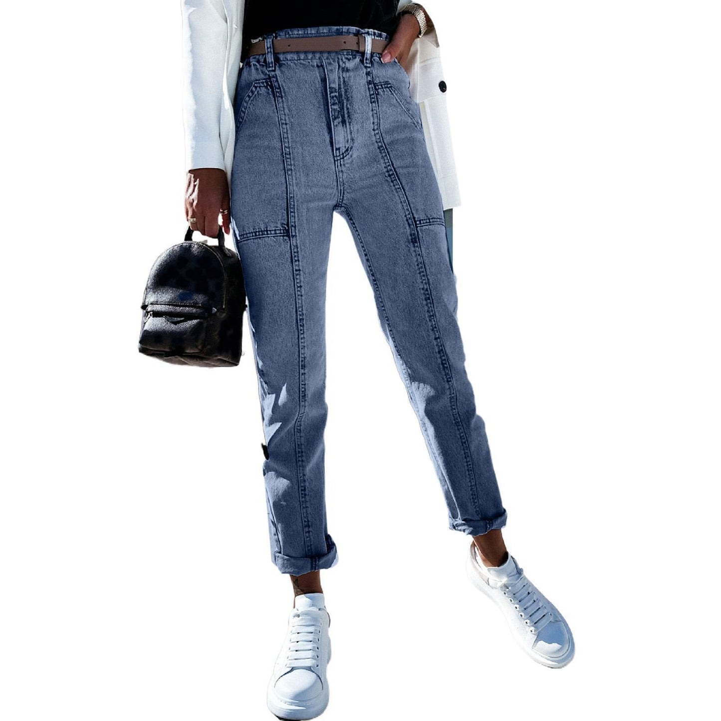 High-waisted Water-washed Jeans - Viva Vista Store