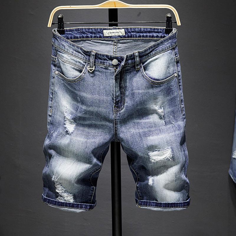 Summer new men's broken cave denim shorts male European and American trend pants men's short pants five points jeans male - Viva Vista Store