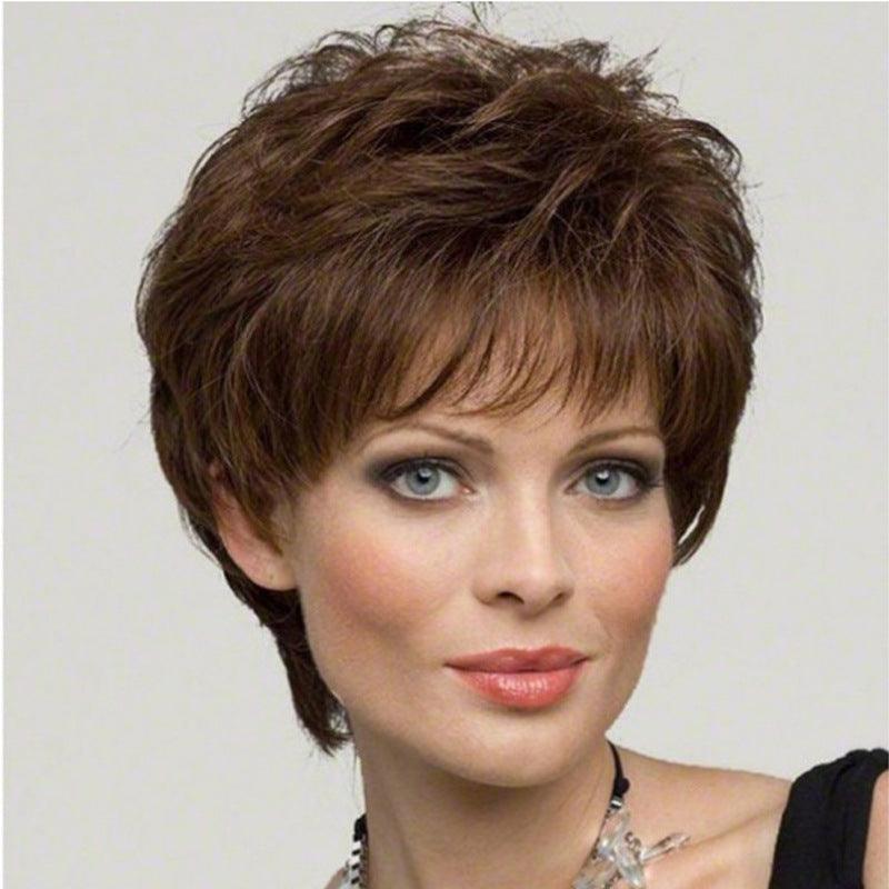 fashion ladies short curly brown micro curly full wig head cover - Viva Vista Store