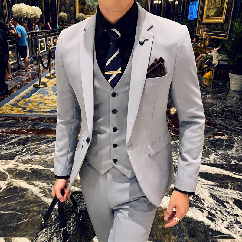 Foreign Trade Wholesale Korean Version New Men's Suit Business Casual Groom Best Man Dress Three-piece Men's White Suit - Viva Vista Store