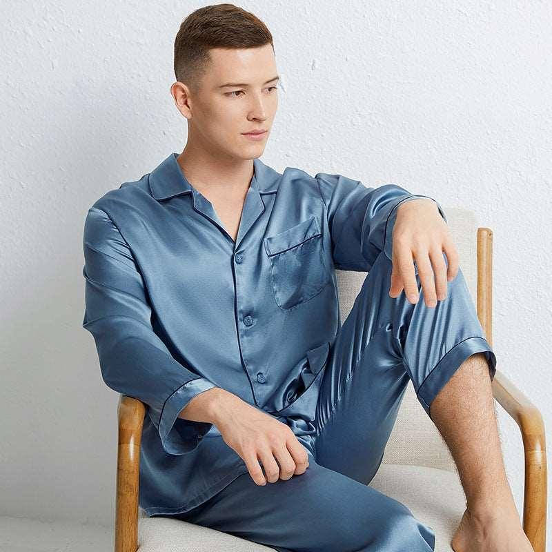 100% silk men's long sleeve trousers home service suit silk pajamas