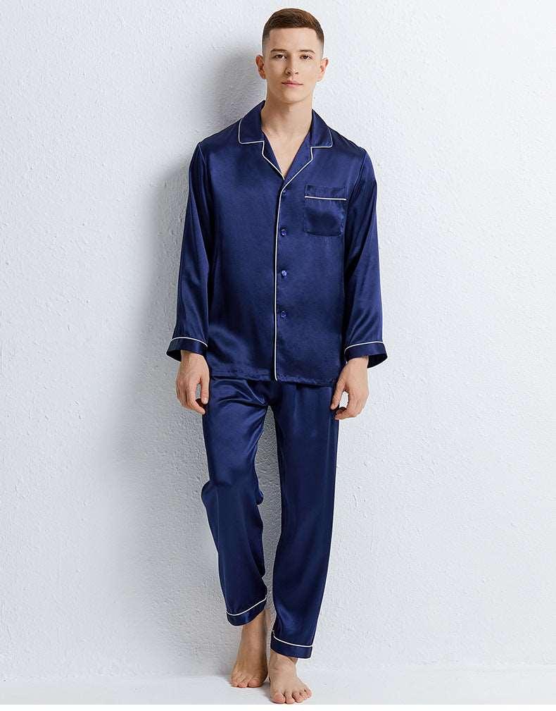 100% silk men's long sleeve trousers home service suit silk pajamas