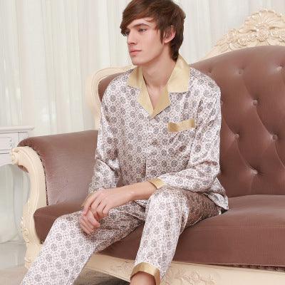 Spring and summer autumn new silk long sleeve trousers two-piece home men's silk pajamas set 011 - Viva Vista Store