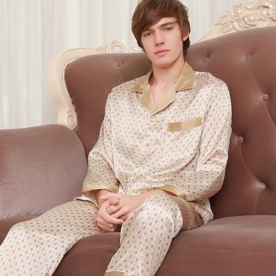 Spring and summer autumn new silk long sleeve trousers two-piece home men's silk pajamas set 011 - Viva Vista Store