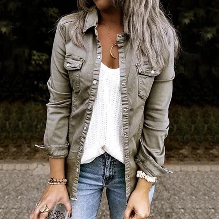 Mid-length Ripped Denim Shirt Jacket - Viva Vista Store