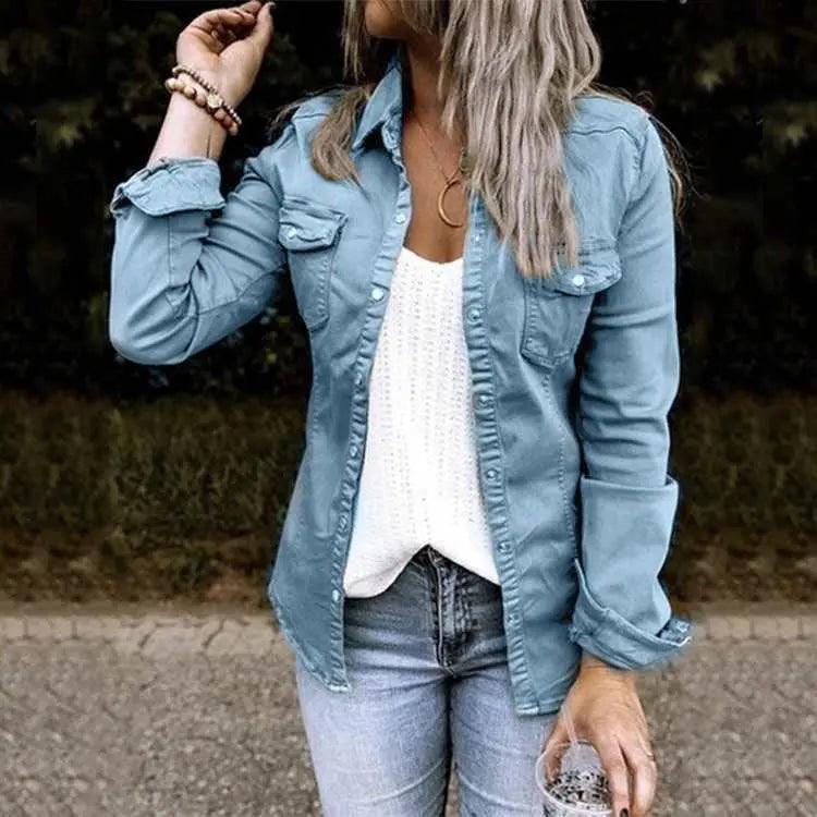 Mid-length Ripped Denim Shirt Jacket - Viva Vista Store