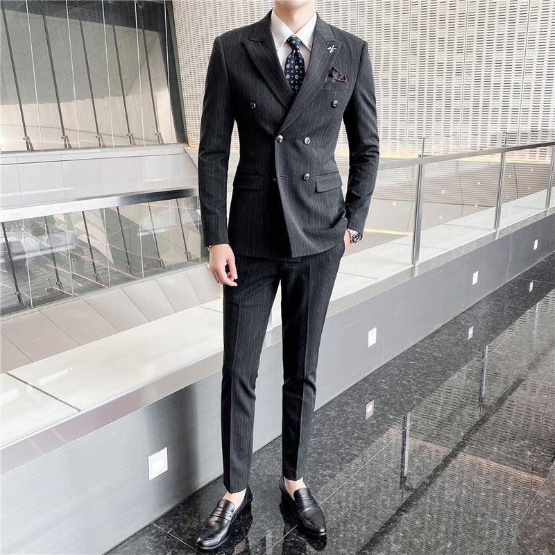 Groom suits Men's 2021 wedding dress Korean version of the slim striped suit male set four seasons dress - Viva Vista Store