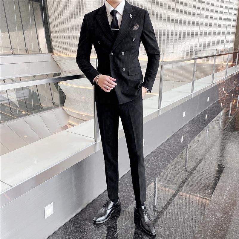 Groom suits Men's 2021 wedding dress Korean version of the slim striped suit male set four seasons dress - Viva Vista Store