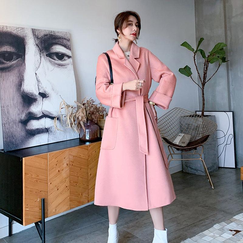 Autumn and winter big card with water corrugated double-sided cashmere coat female high-end bathrobe wool coat wind clothing female - Viva Vista Store