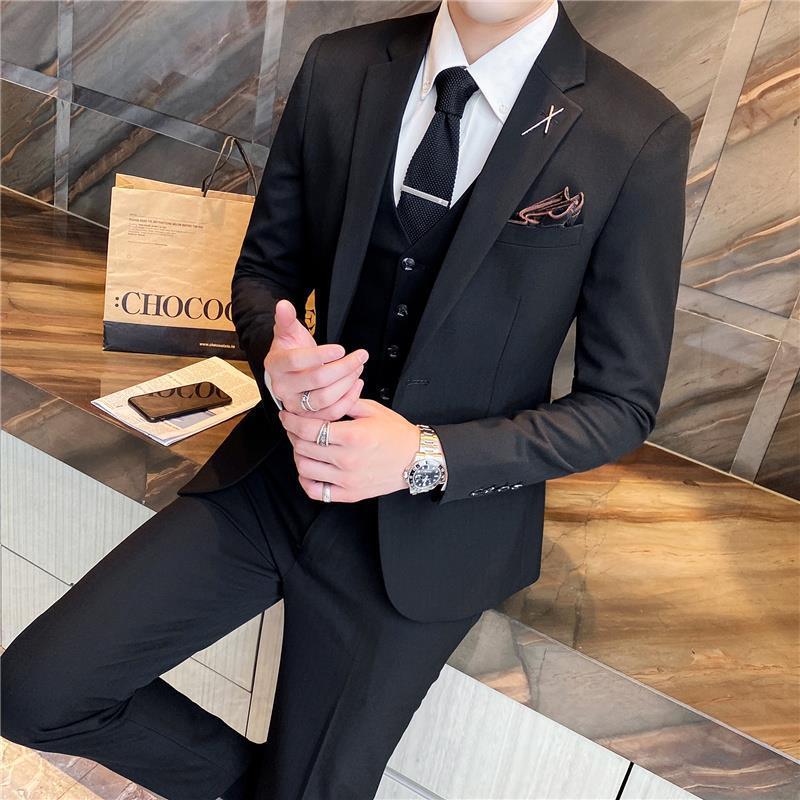 Suit suit men three-piece casual Korean version of the slim business casual small suit jacket wedding banquet dress - Viva Vista Store