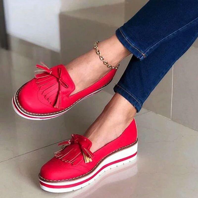 summer cross-border foreign trade new round head Japanese tassel women's casual lace platform lazy shoes flat shoes - Viva Vista Store