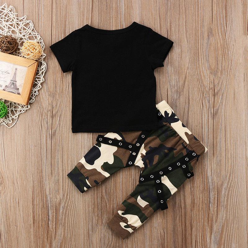 Short-sleeved black top casual camouflage pants boys suit - Viva Vista Store