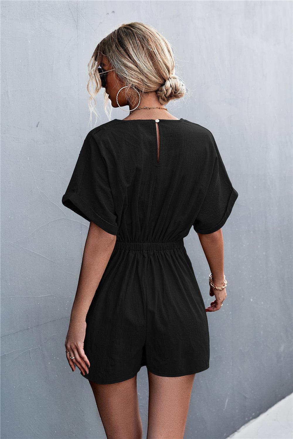 Tied Surplice Short Sleeve Romper - Viva Vista Store