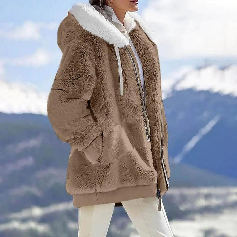 Plush Zipper Coat for Women - Plus Size, Warm and Furry with Long Sleeves - Viva Vista Store