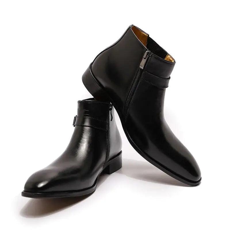 Men's Italian Leather Dress Boots With Zipper & Buckle - Viva Vista Store