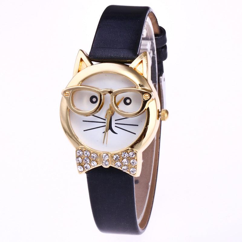 Animal cat face diamond collar eye glasses cat quartz watch student cartoon Wish Watches a generation - Viva Vista Store