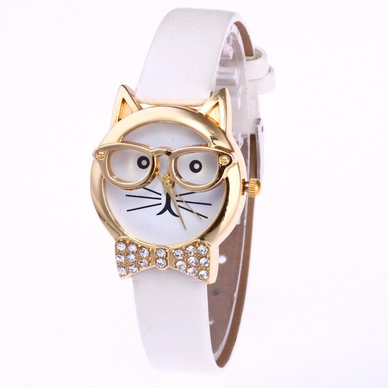 Animal cat face diamond collar eye glasses cat quartz watch student cartoon Wish Watches a generation - Viva Vista Store