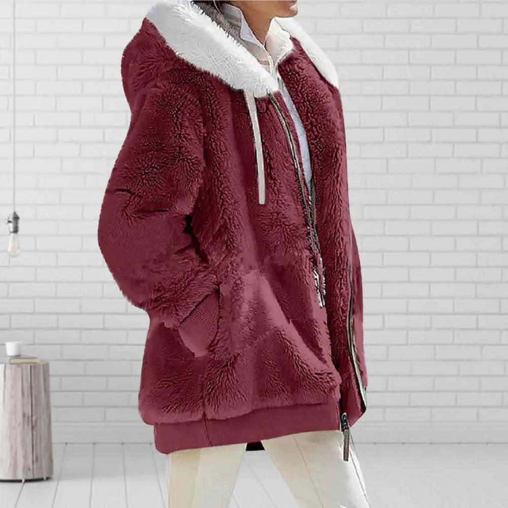 Plush Zipper Coat for Women - Plus Size, Warm and Furry with Long Sleeves - Viva Vista Store