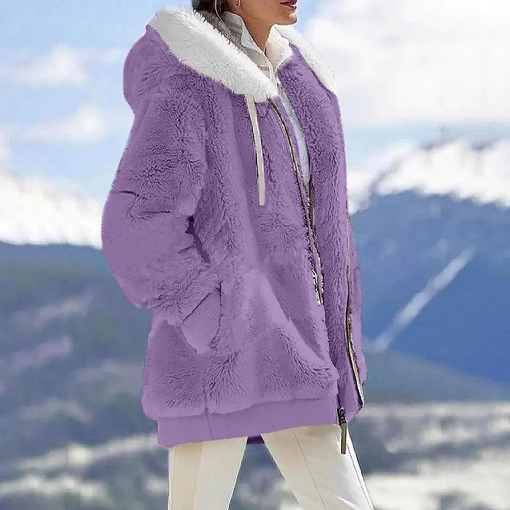 Plush Zipper Coat for Women - Plus Size, Warm and Furry with Long Sleeves - Viva Vista Store