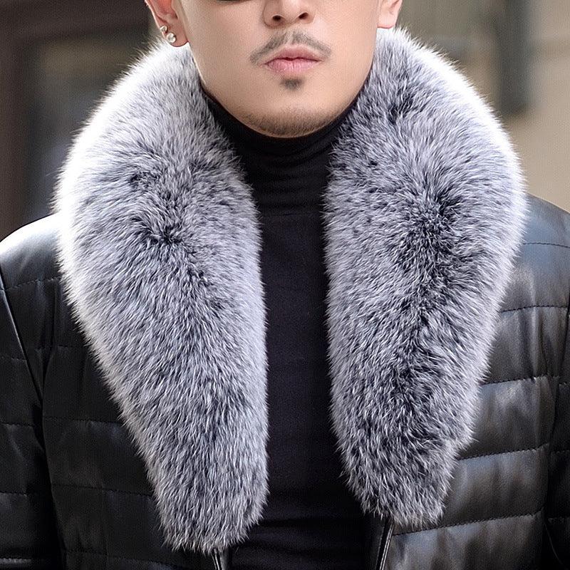 Winter new Haining leather down jacket men and silver fox hair collar Korean version of the long section of the slid jacket coat - Viva Vista Store