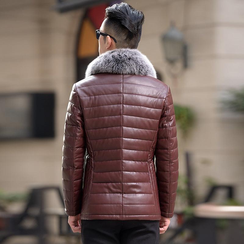 Winter new Haining leather down jacket men and silver fox hair collar Korean version of the long section of the slid jacket coat - Viva Vista Store