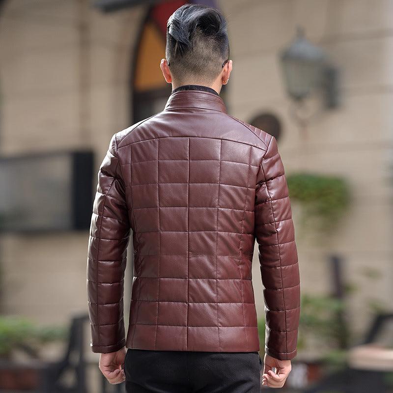 Winter new Haining leather down jacket men's short water fur collar skin jacket Korean version of the slim locomotive outside - Viva Vista Store