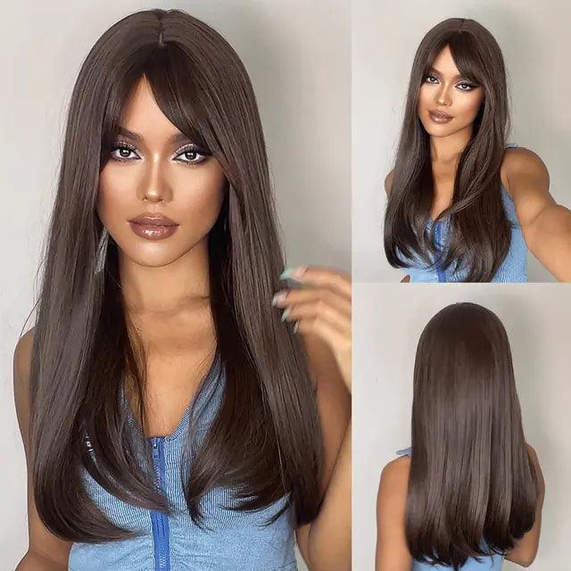 Synthetic Long Brown Wig - Viva Vista Store