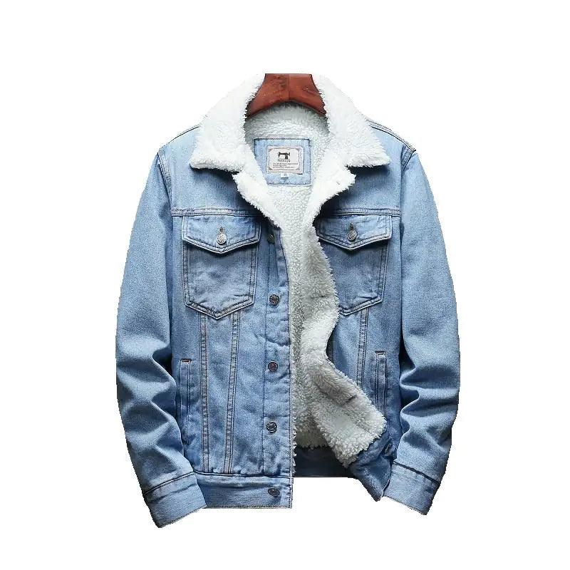 Men Light Blue Winter Jean Jackets Outerwear Warm Denim Coats New Men - Viva Vista Store