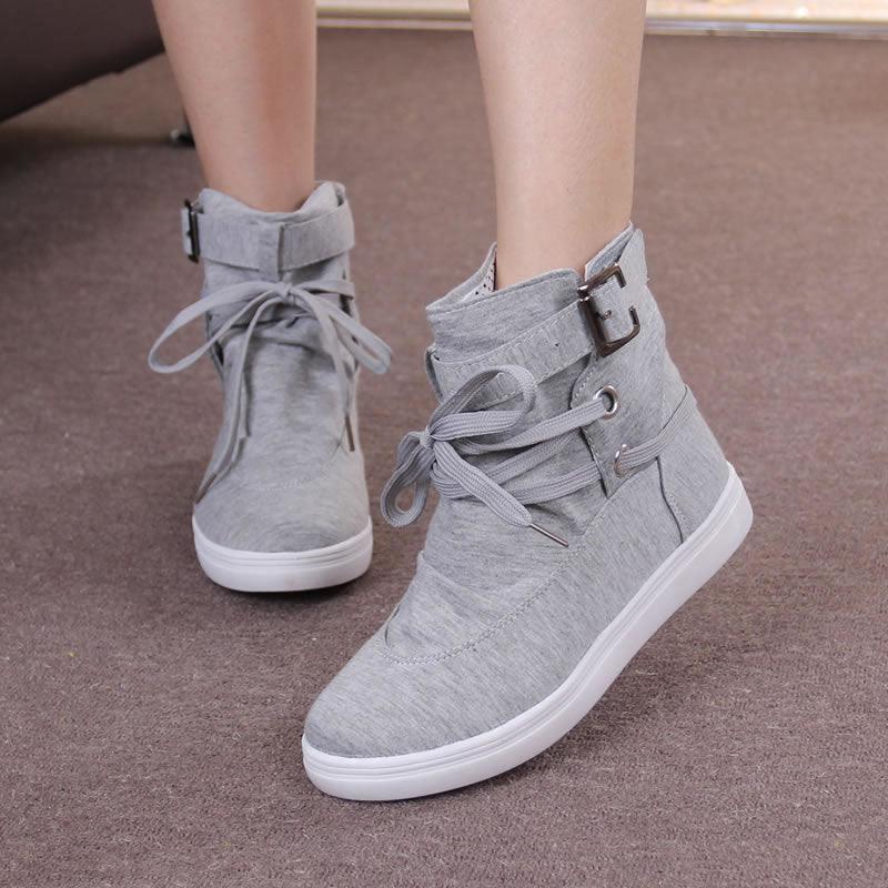 Women's boots high shoes canvas shoes round head belt students flat casual women's shoes - Viva Vista Store