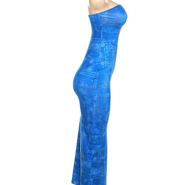 Robe coupe ajustée bandeau en denim imprimé 3D pour femmes