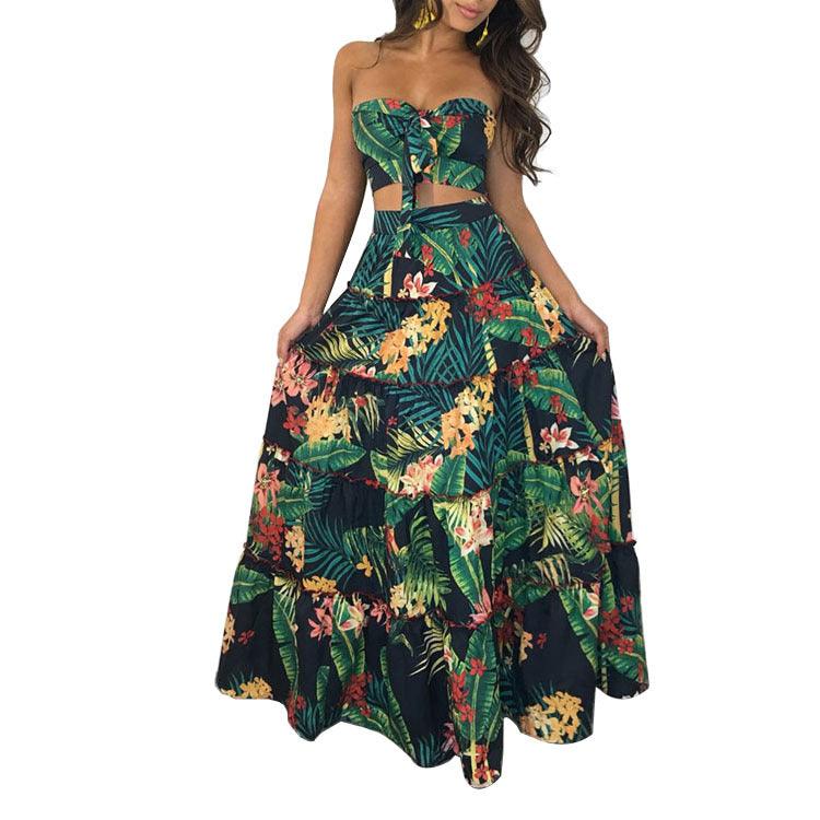 Amazon standalone station explosion model classic print skirt set multi-code one generation of wood ear beach skirt two-piece - Viva Vista Store