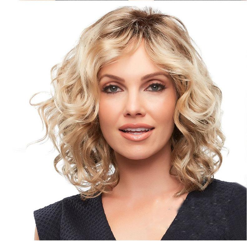 Wish new European and American fake female long curlers in pearly hot short hair fashion gold color dyed wig hair - Viva Vista Store