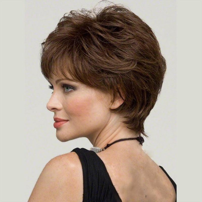 fashion ladies short curly brown micro curly full wig head cover - Viva Vista Store