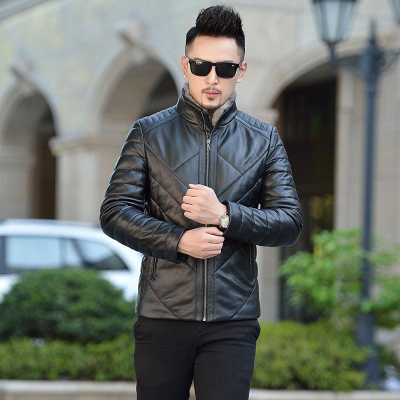 Winter new Haining leather men's down jacket short slim Korean version of the mink fur collar jacket warm coat - Viva Vista Store