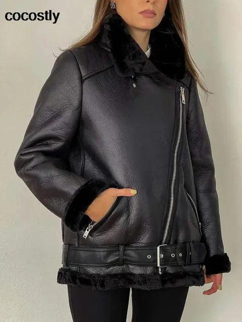 High Quality Woman's Faux Leather Fur Coat - Viva Vista Store