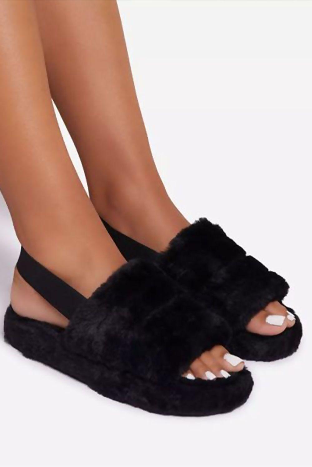 Faux Fur Fluffy Stripe Slippers - Viva Vista Store