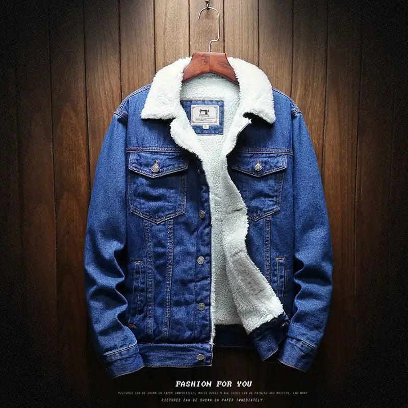 Men Light Blue Winter Jean Jackets Outerwear Warm Denim Coats New Men - Viva Vista Store