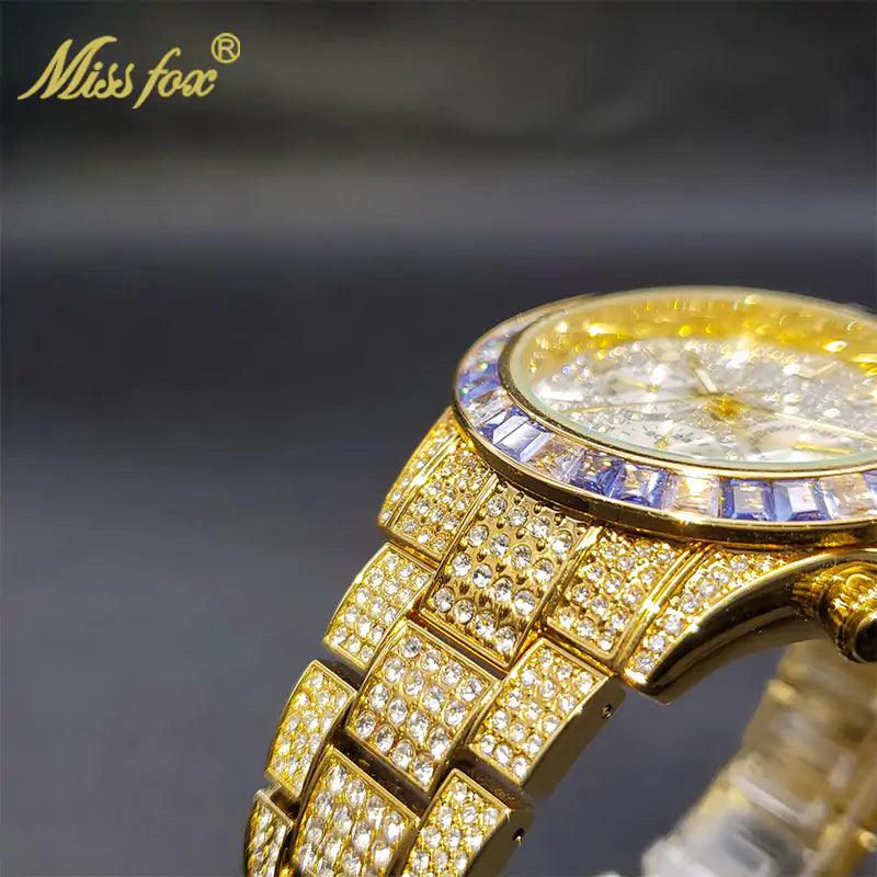 Luxury Gold Men's Watch Waterproof Stainless Steel Iced Bracelet - Viva Vista Store