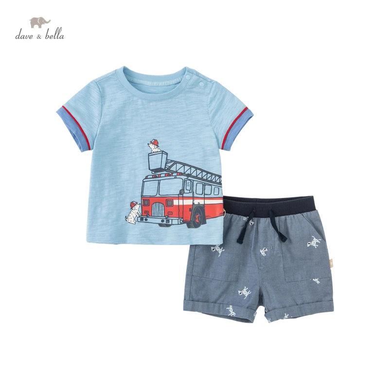 DBA16206 dave bella baby boys summer casual cartoon print clothing sets kids boy fashion short sleeve sets children 2 pcs suit - Viva Vista Store