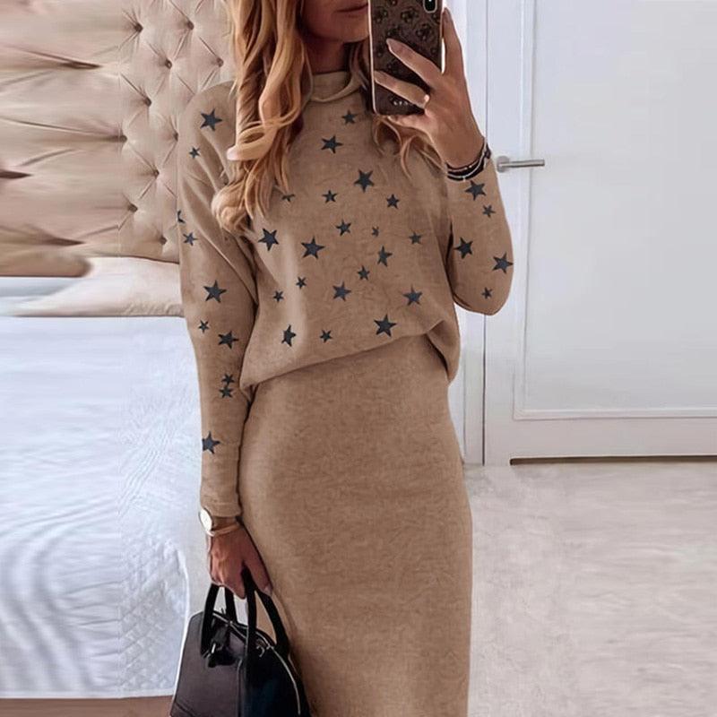 Women's Knitted Sweater Skirt Two Piece Set Women Slim Fit Elegant Tops Female Sweater Skirts Suits Office Lady Knitting Outfit - Viva Vista Store