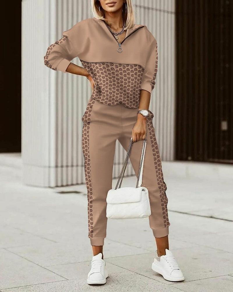 New Fashion Women Plaid Print Zipper Front Hooded Top & Pants Set Two Pieces Suit Flare Pants Outwear - Viva Vista Store