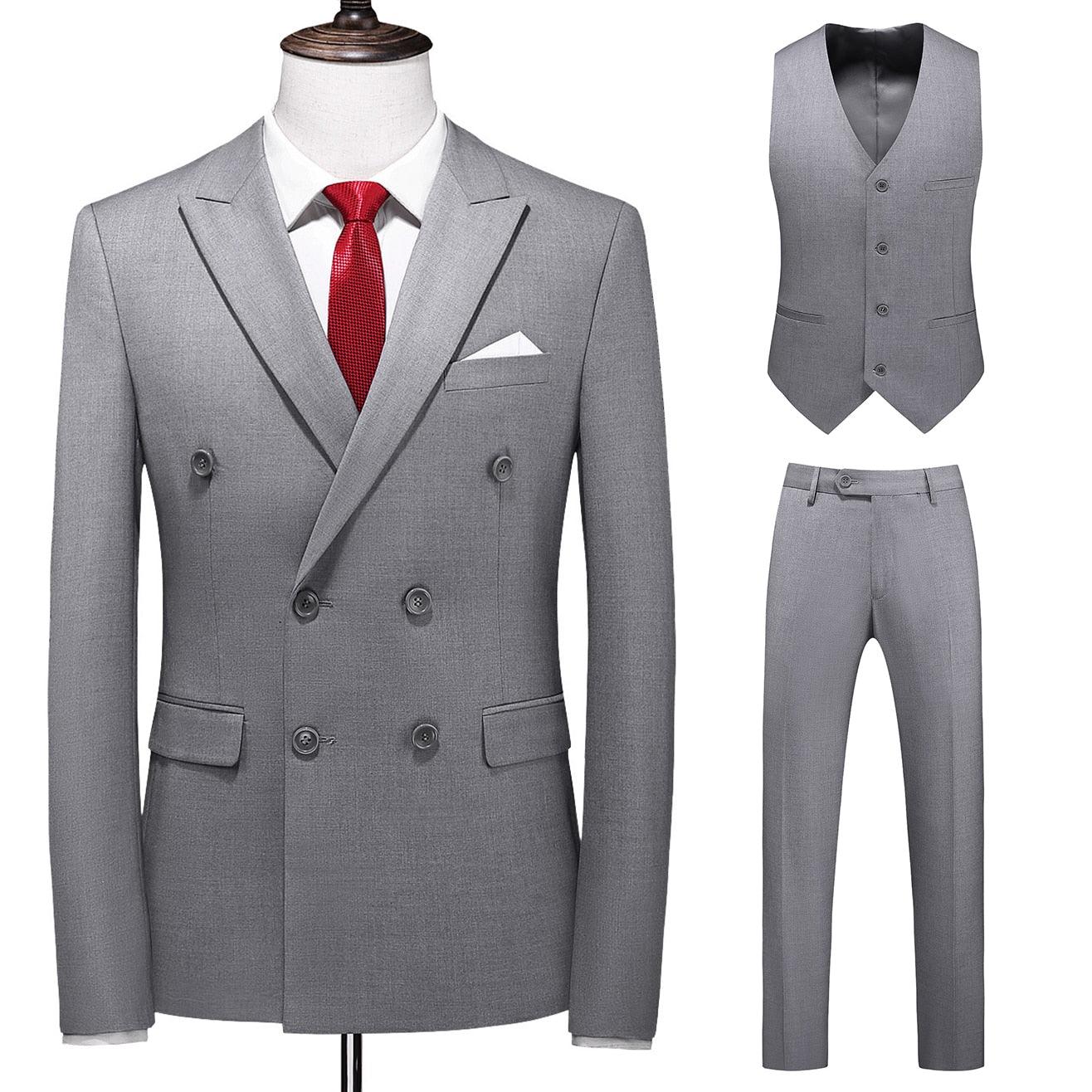 Dreiteiliger Männer Anzug Zweireiher Solide Business Formale Hochzeit Klassische  Slim Fit Smoking Weste Jacke Hosen - Viva Vista Store