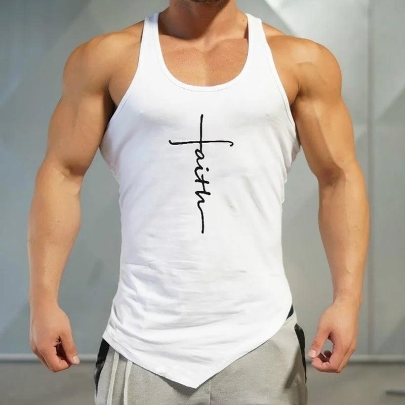 Gym Tank Top Men Letter Printing Faith Shirt Fitness Clothing Mens Summer Sports Casual Slim Graphic Tees Shirts Vest Tops - Viva Vista Store