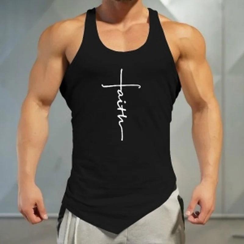 Gym Tank Top Men Letter Printing Faith Shirt Fitness Clothing Mens Summer Sports Casual Slim Graphic Tees Shirts Vest Tops - Viva Vista Store