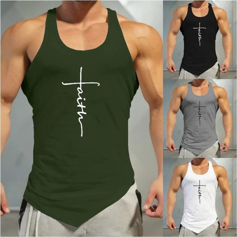 Gym Tank Top Men Letter Printing Faith Shirt Fitness Clothing Mens Summer Sports Casual Slim Graphic Tees Shirts Vest Tops - Viva Vista Store