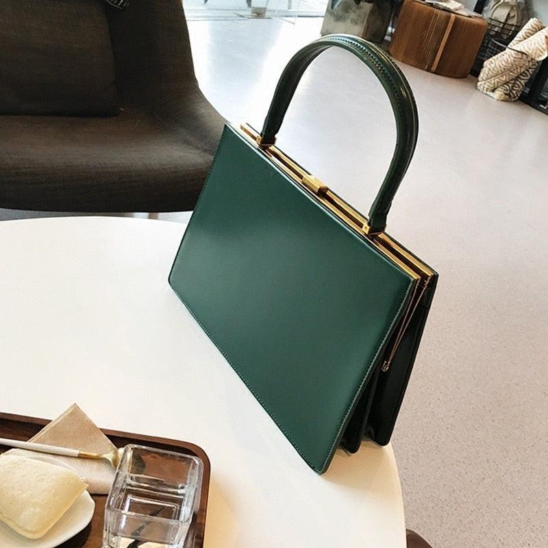 Vintage Big Clip Shell Women Handbags Designer Top-hand Hand Bags Luxury Pu Leather Purses Large Capacity Tote Simply Square Bag - Viva Vista Store