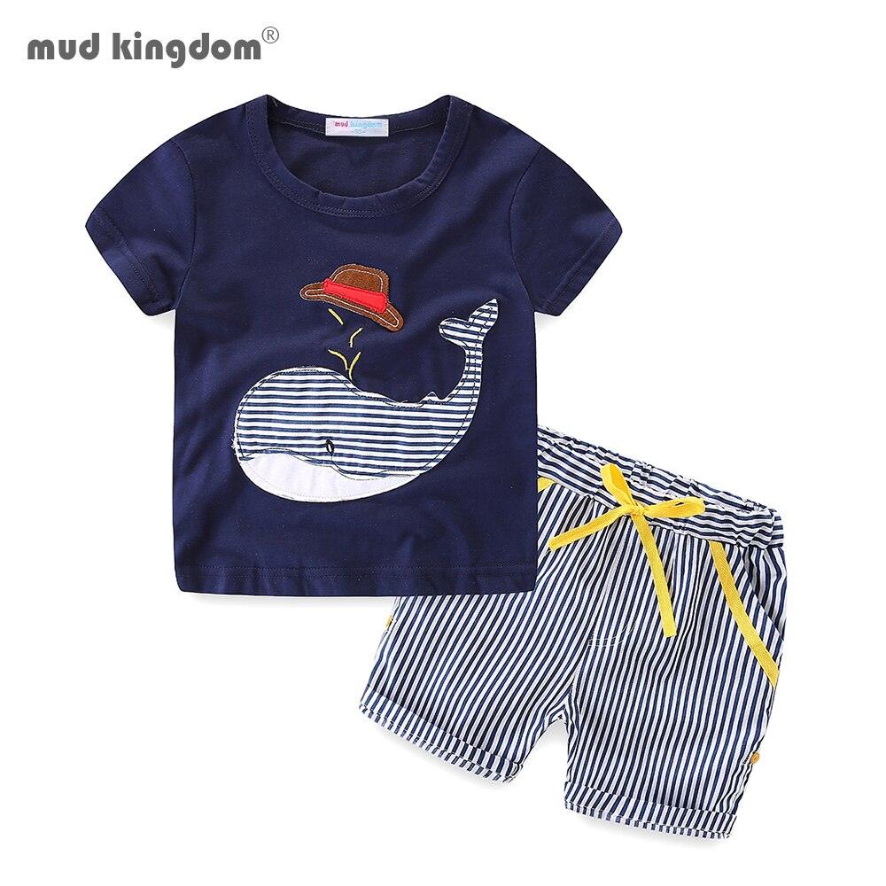 Mudkingdom Boys Outfits Cute Cartoon Whale Pattern T-Shirts and Striped Summer Shorts Set for Kids Clothes Beach Suit - Viva Vista Store