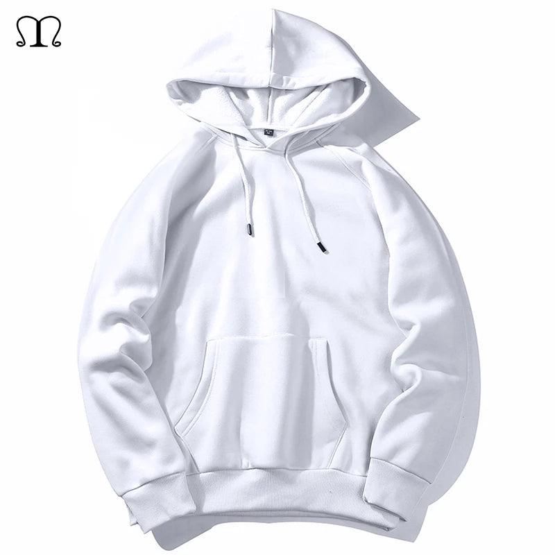 Warm Fleece Hoodies Men Sweatshirts 2021 New Spring Autumn Solid White Color Hip Hop Streetwear Hoody Man's Clothing EU SZIE XXL - Viva Vista Store