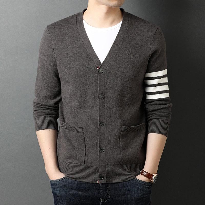 New Brand Fashion Knitted Men Cardigan Sweater Black Korean Casual Coats Jacket Mens Clothing S-3XL - Viva Vista Store