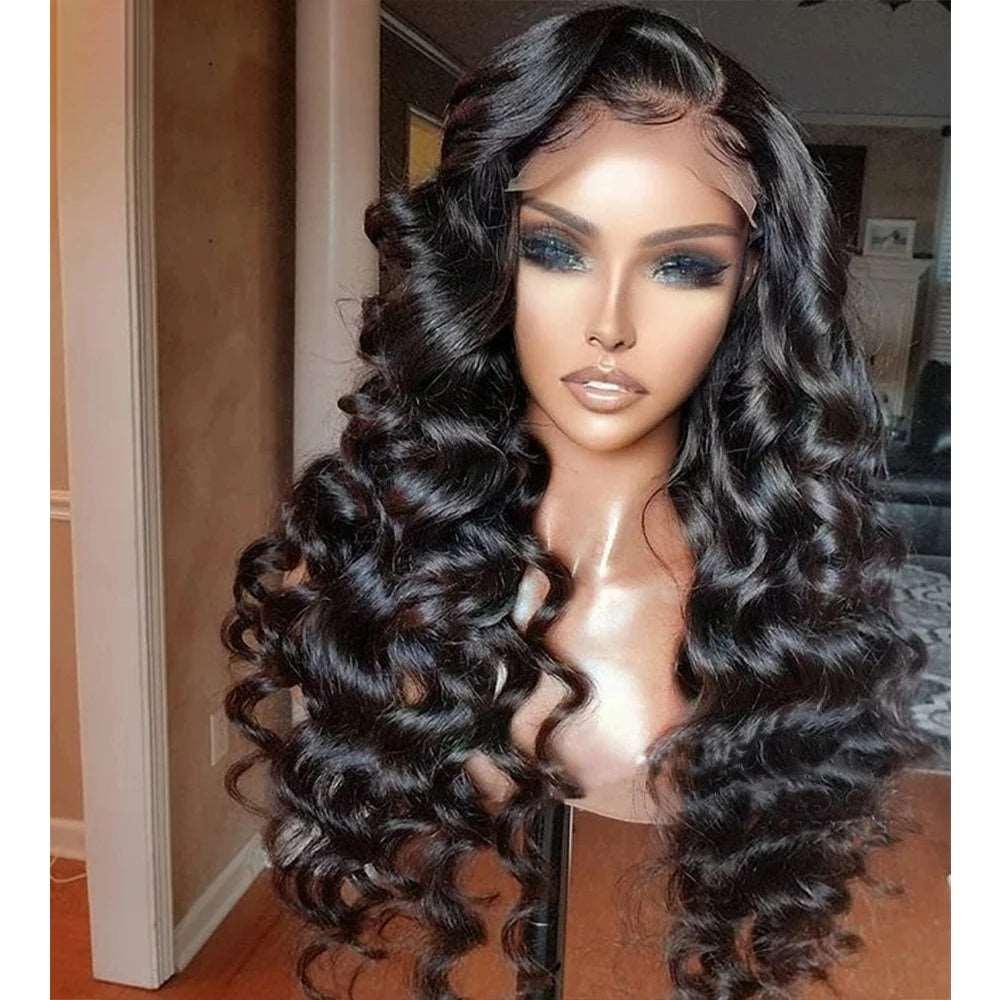 180% Density 26 Inch Long Lace Synthetic Wig For Black Women Deep Wave With BabyHair Natural Hairline Glueless Heat Resistant